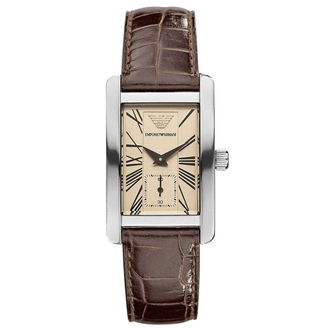Emporio Armani Men's Rectangular Beige Dial Brown Leather Strap Watch - AR0154